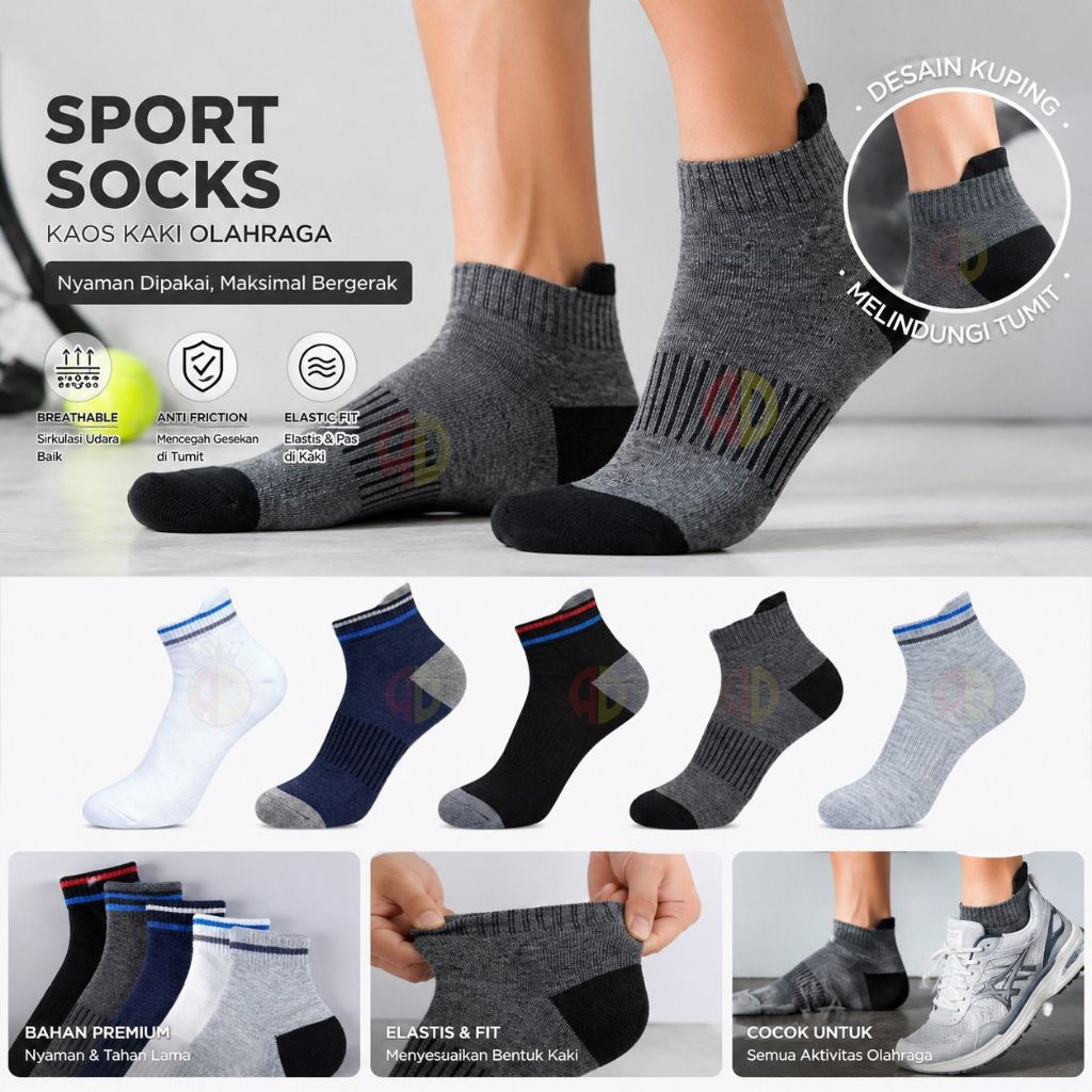 Kaos Kaki Pendek Sport Engkel Kuping Pria Wanita Dewasa