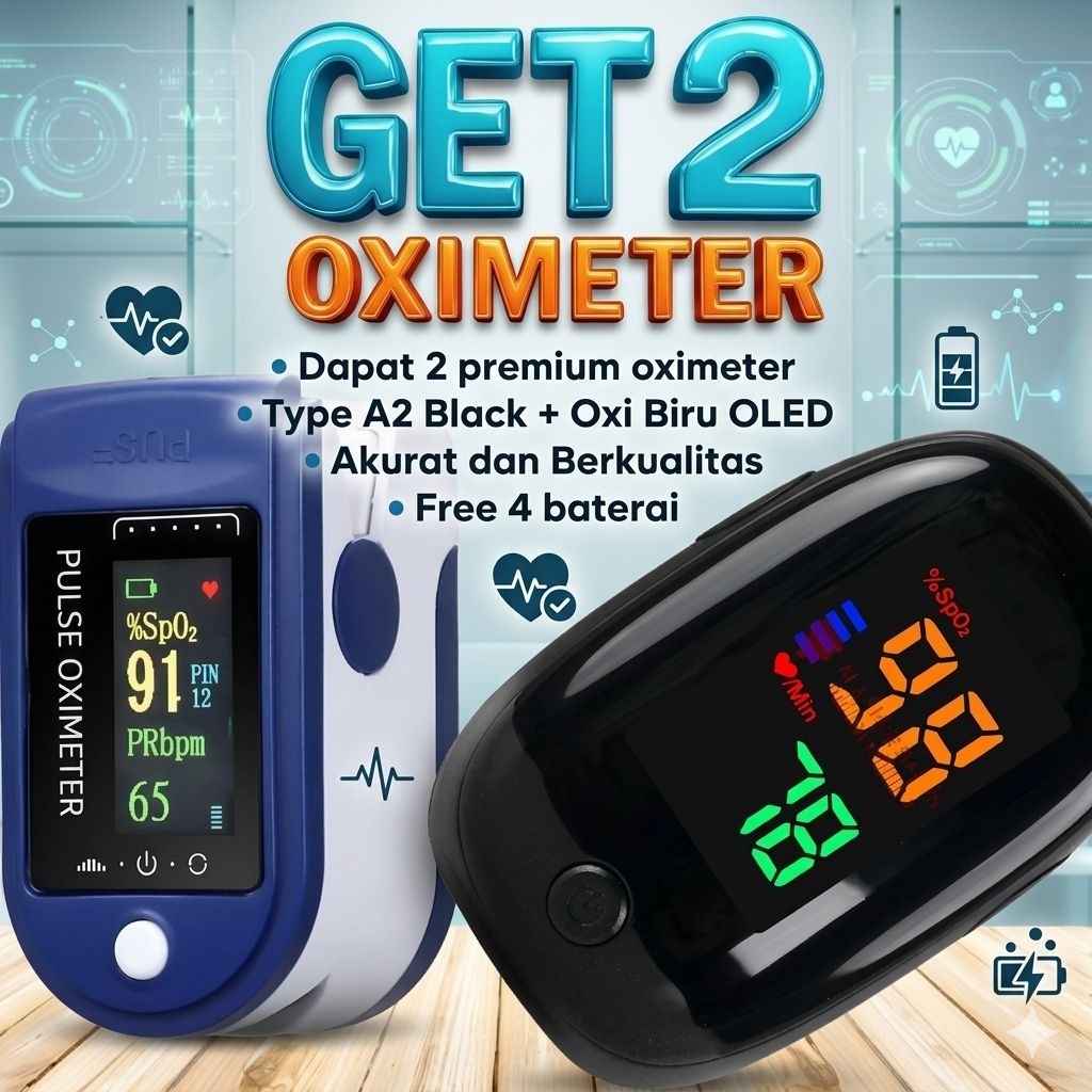 DAPAT 2 Oximeter saturasi oksigen ORI - OXYMETER A2 SMH LK88 SO911 Bonus Batre