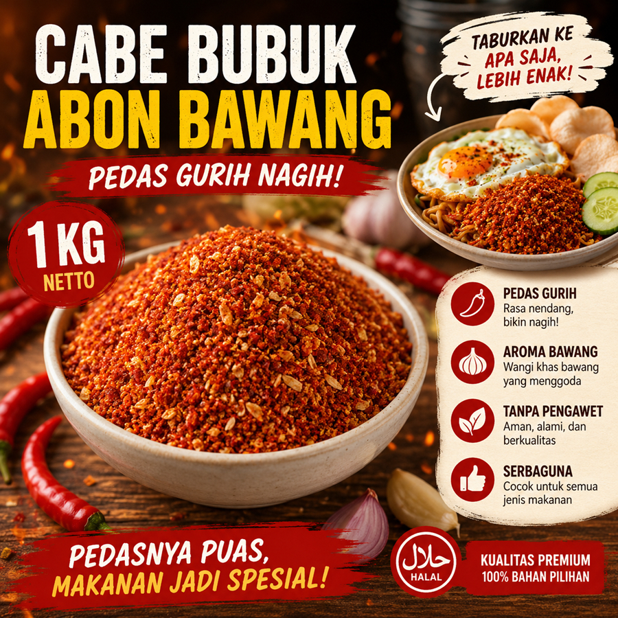 Cabe Bubuk Abon Bawang / Bon Cabe 1Kg Bubuk Cabe Abon Bawang / Bon Cabe Makanan Kiloan Chilli Powder