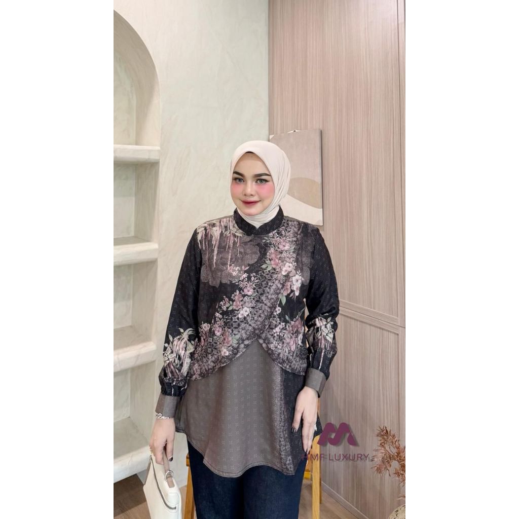 Blouse Wanita Premium Elegant Floral Korean Style By HMF Luxury / Fashion Boutique Nadine
