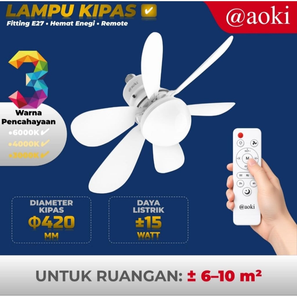 Lampu Kipas Ceiling Fan Light AOKI | 15w & 20w - Remote