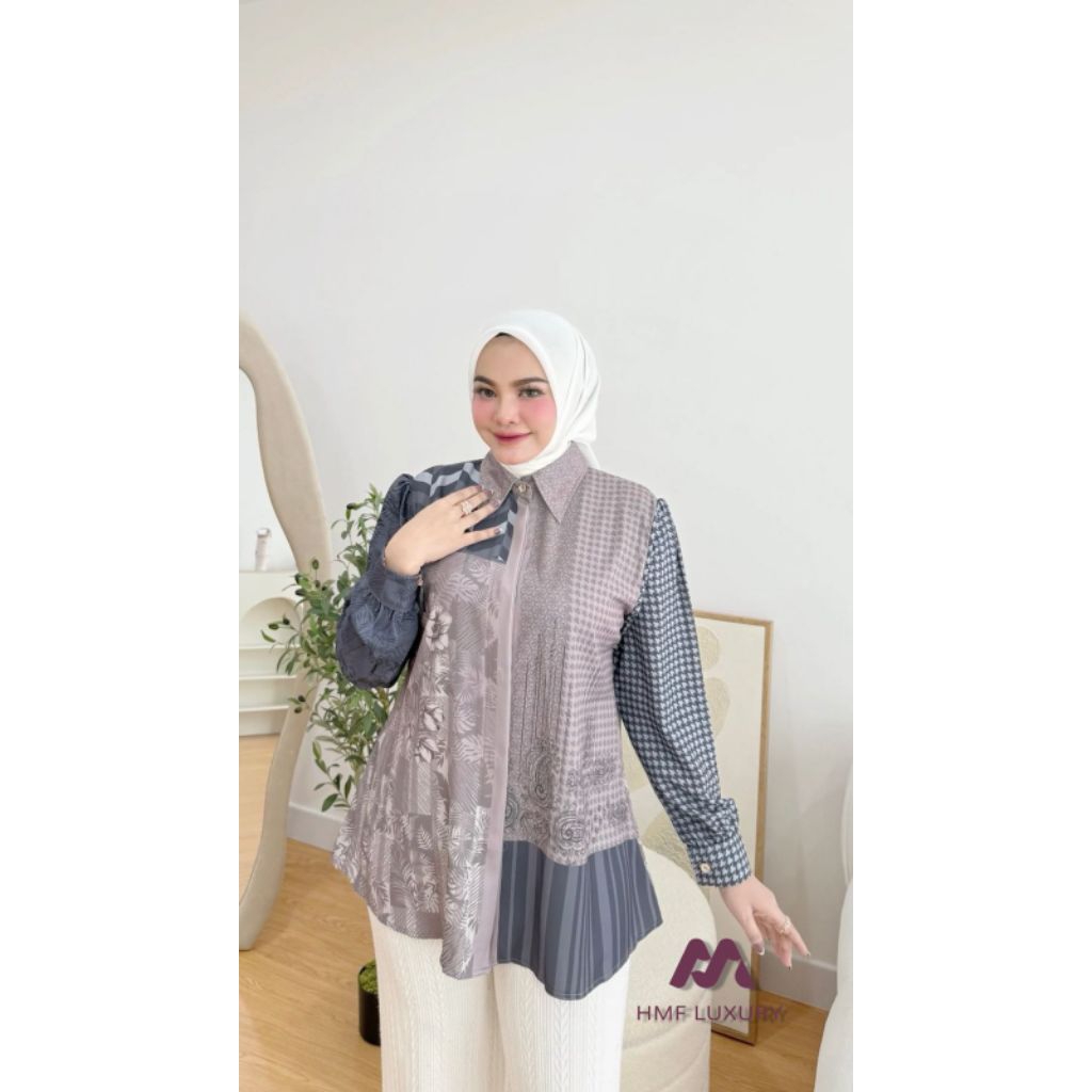 Blouse Wanita Premium Elegant Floral Korean Style By HMF Luxury / Fashion Boutique Nadine