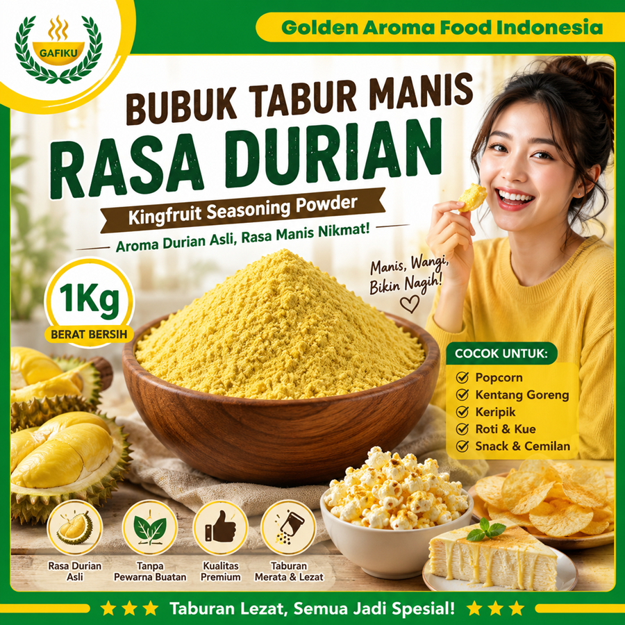 Bumbu Tabur Rasa Buah Durian, Jual Bubuk Tabur Buah Durian Murah Enak, Kingfruit Seasoning Powder