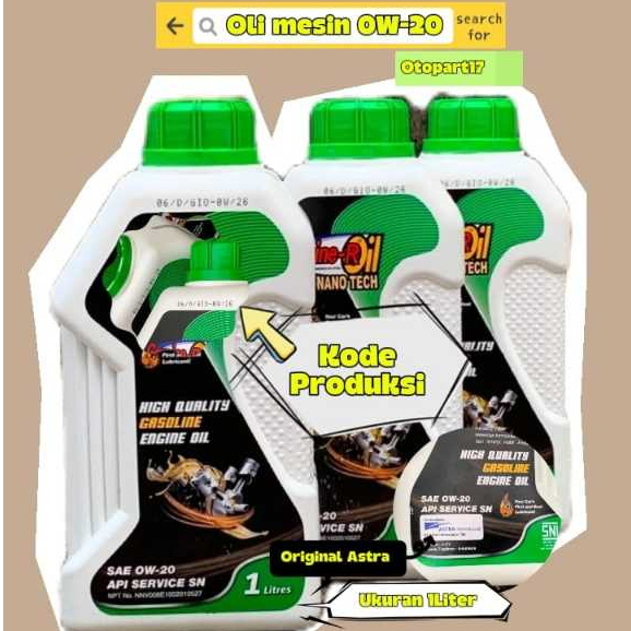 Oli Mesin Daihatsu Astra Genuine R Oil NANO TECH SAE 0W-20 API SN Produk Asli Astra Internasional