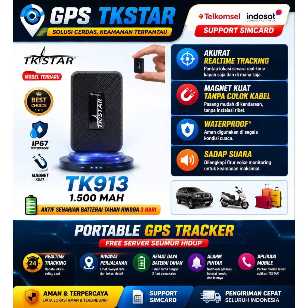 GPS MINI TK913 GPS TRACKER  PORTABLE TKSTAR GPS SAPI MOBIL MOTOR ANTI MALING JARAK JAUH