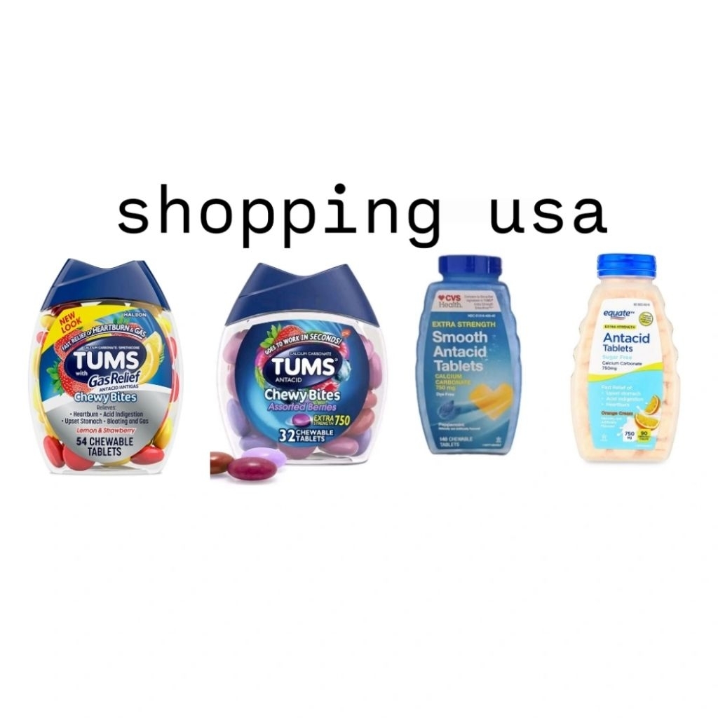 ORI USA TUMS CHEWY BITTES TUMS GAS RELIEF EQUATE ANTACID ANTASIDA CVS HEALTH mengatsi masalah lambun