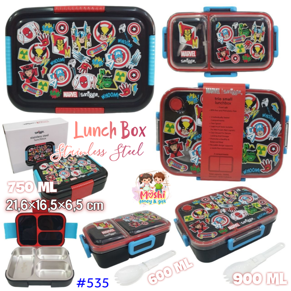 Box Makan Stainless Motif Marvel Comic / Yummy Box Stainless Sekat 3 Marvel Comic / Lunch Box  Motif