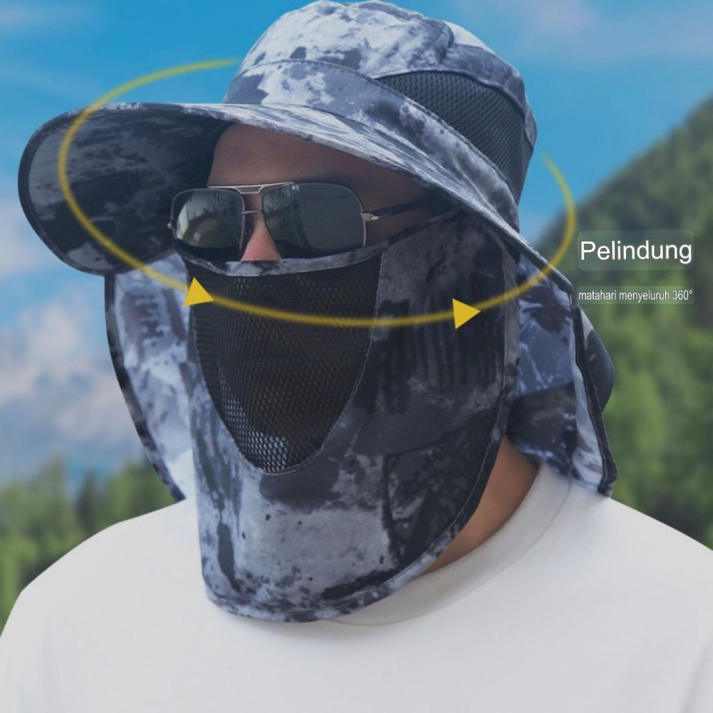 Topi Masker / Topi Visor Cadar pria Anti UV Lebar / Topi Pantai Pri Anti Matahari / Rimba Hat / Hiki