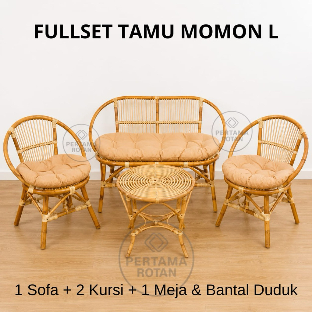 Kursi tamu dan teras rotan size L fullset dengan jok/Kursi rotan Momon L