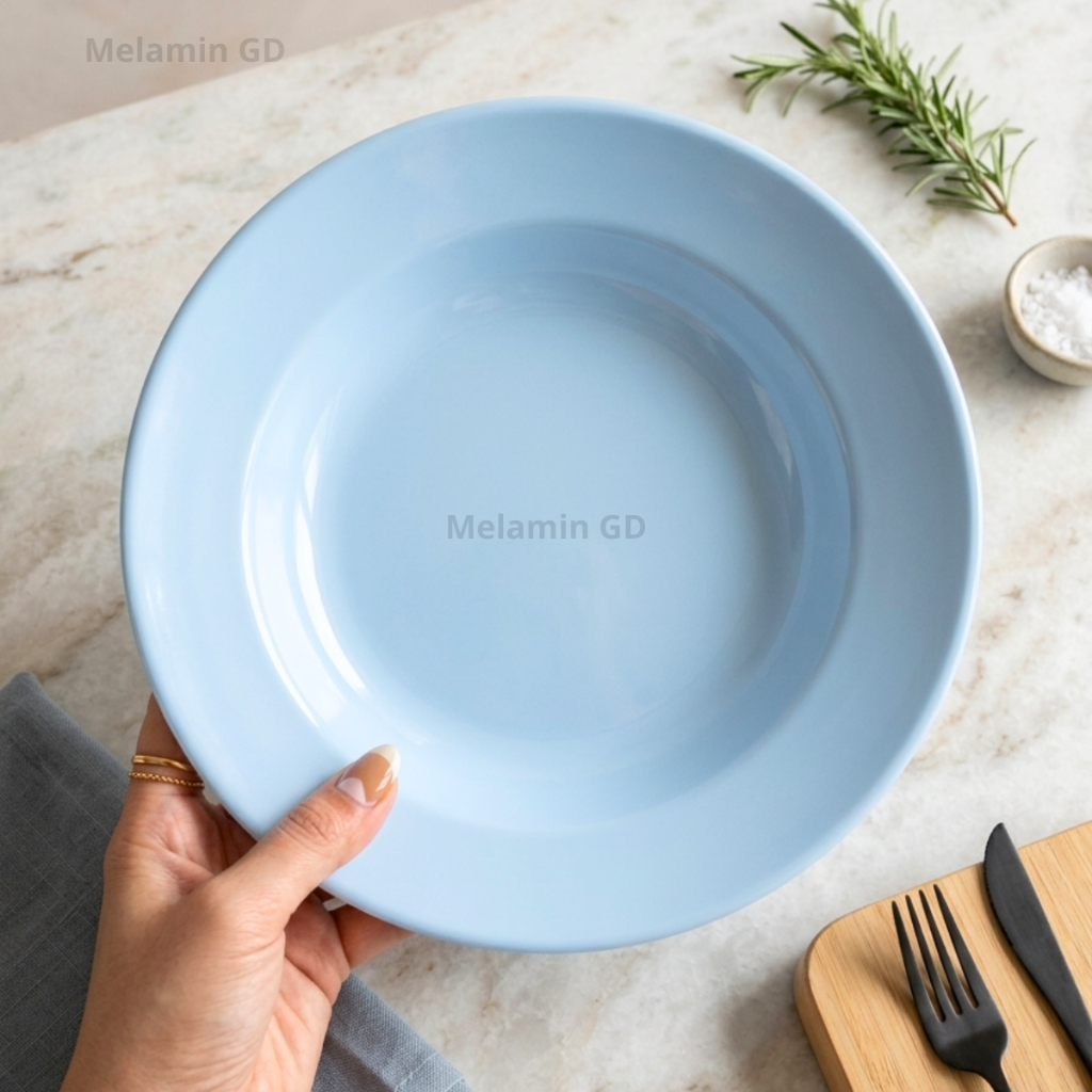 Piring Biru Polos / Piring Makan 9 inch Melamin Biru / Piring Bulat