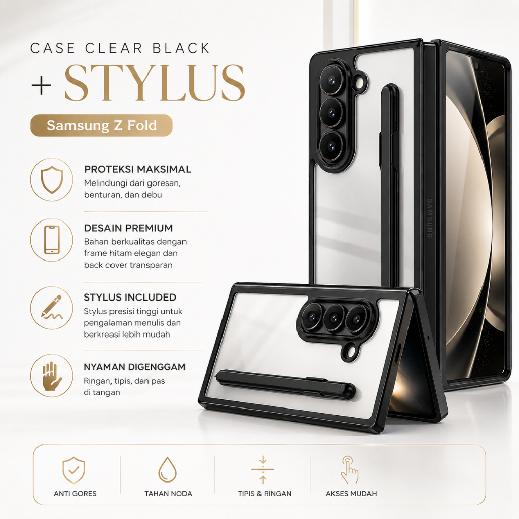 Case Black + Stylus Samsung Z Fold 4 5G | Z Fold 5 | Z Fold 6 | Z Fold 7 Case Armor Transparent PC F