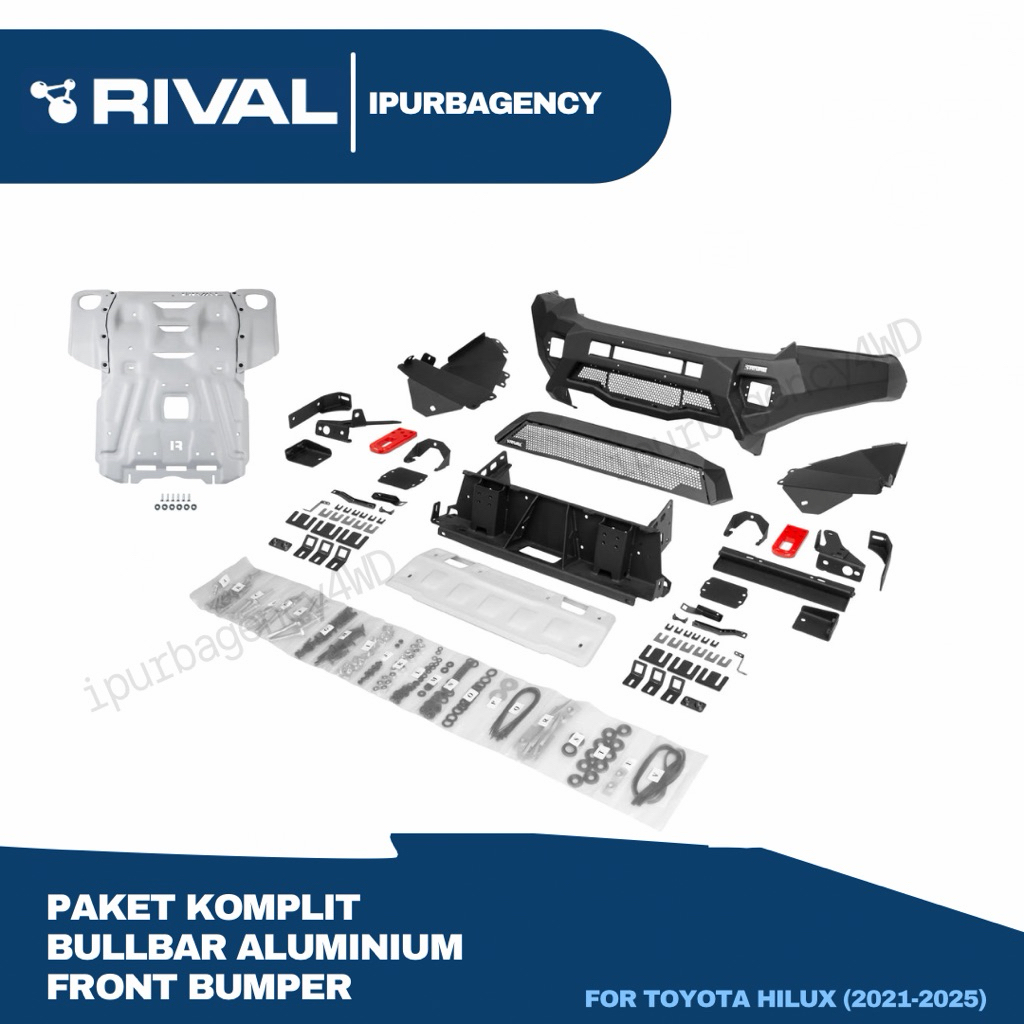 Bullbar Depan - RIVAL Aluminum Front Bull Bar with LED Fog Lights (Set of 2) & Aluminium Engine Bash