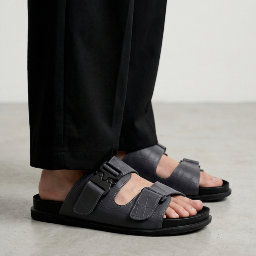 Jull Studio Agadir - Grey Croco Leather | Sandal Selop Casual Original Pria | Kulit Asli Cowhide Cro
