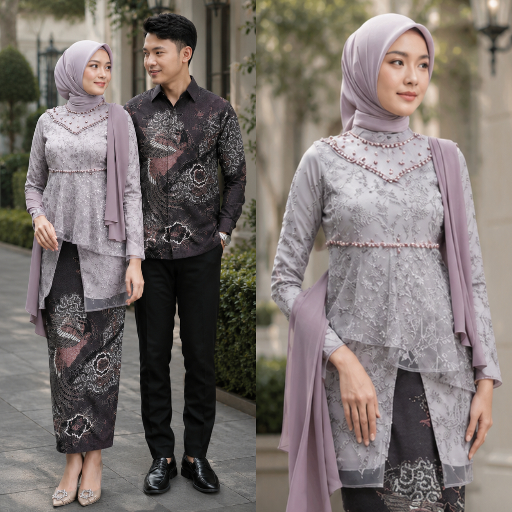 (FREE SELENDANG) SET KEBAYA KALUNA COUPLE KEMEJA BATIK PREMIUM SET KONDANGAN LAMARAN PERNIKAHAN WISU