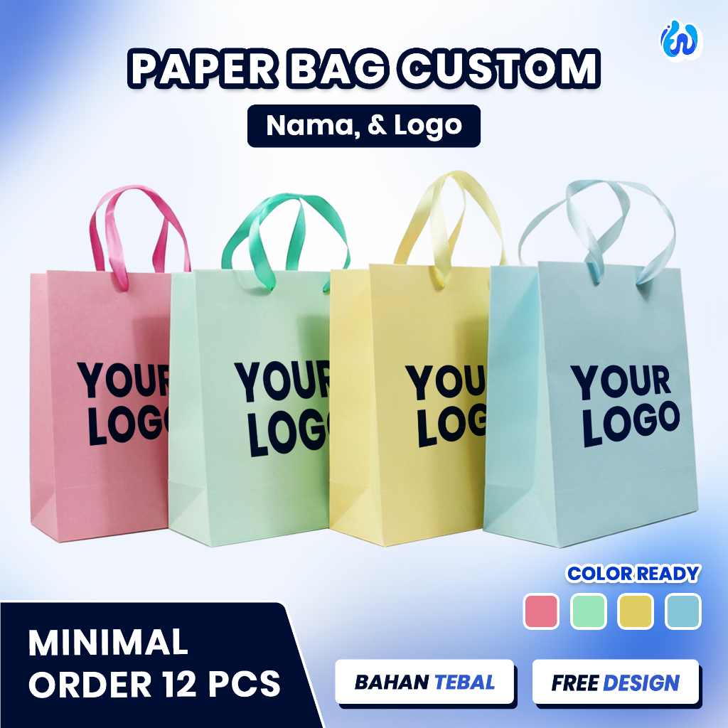 Paper Bag Sablon Custom Berwarna - Tas Kertas Packaging Olshop Aesthetic Premium FREE DESIGN