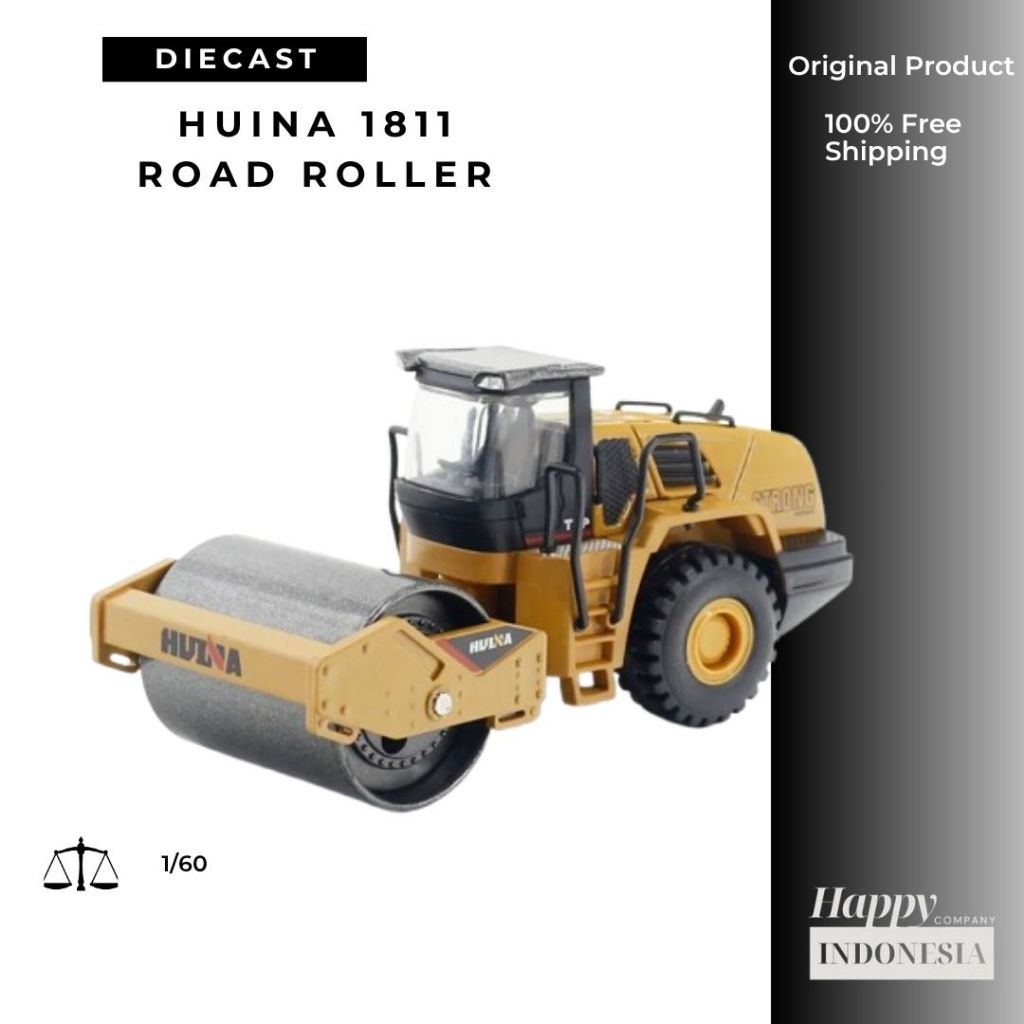 Huina 1815 Diecast Road Roller 1/60 Metal Alloy Huina Toys
