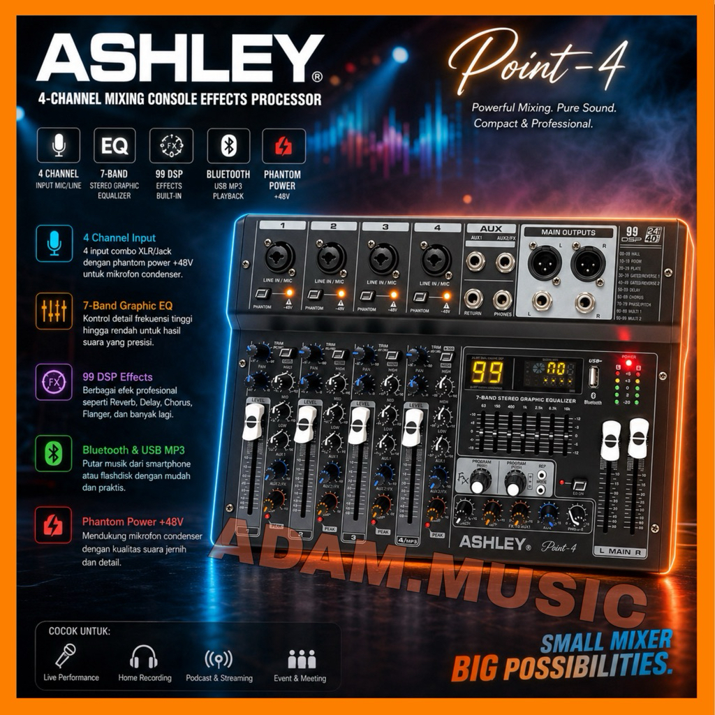 Mixer Ashley Point 4 Profesional original ashley 4 channel