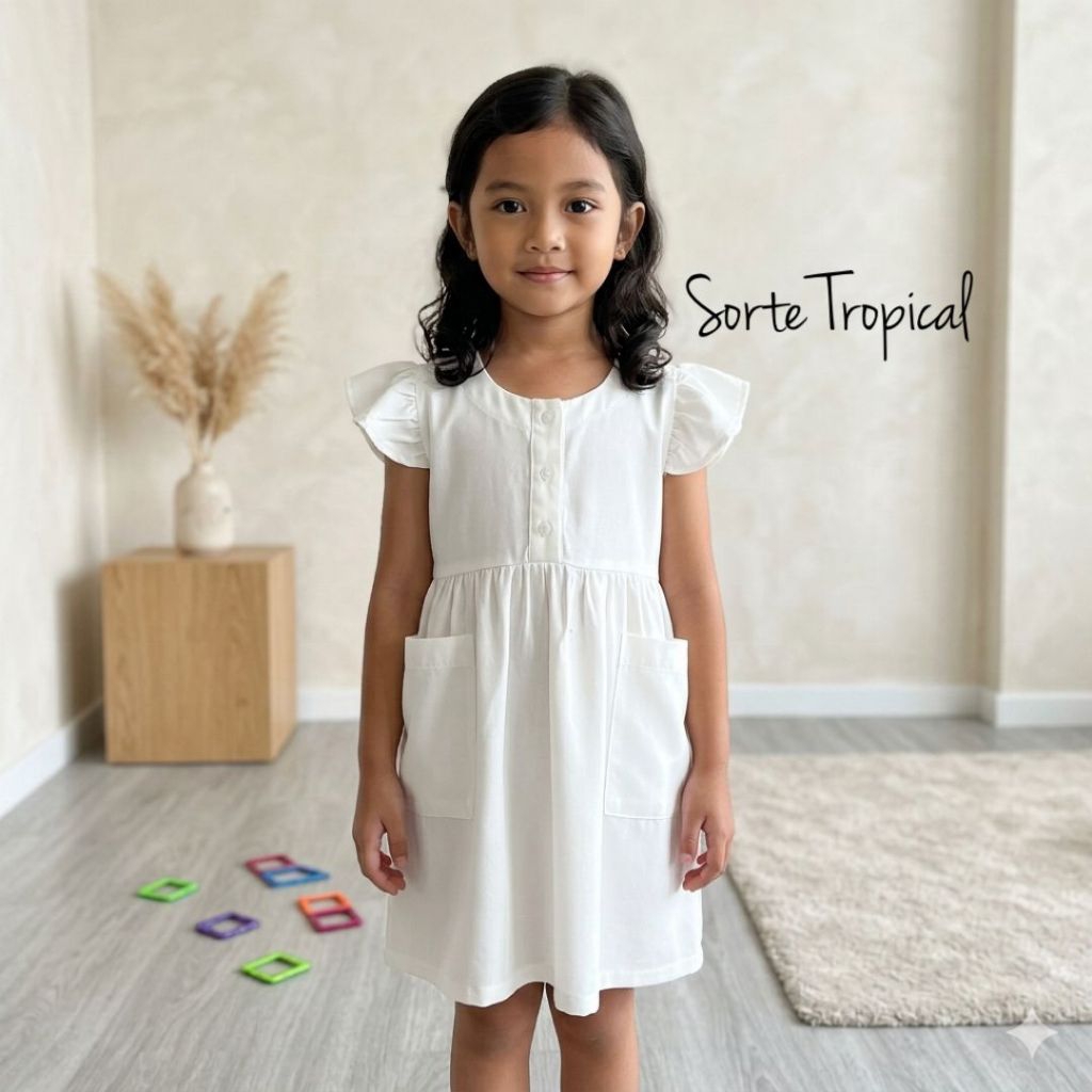 SORTE TROPICAL - Dress Terusan Daster Anak Perempuan Rayon Polos Putih Natural