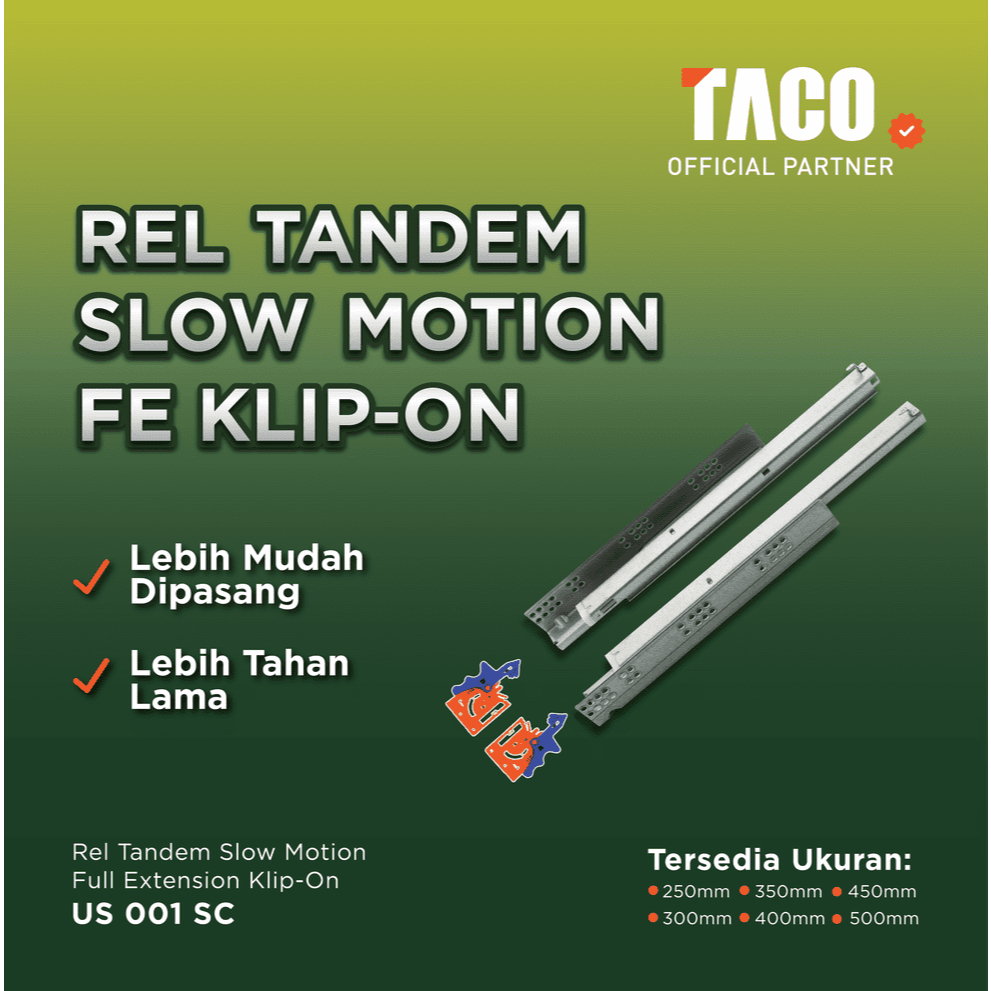 TACO Rel Tandem Slow Motion Full Extention Klip On US 001 SC - Ukuran 25 30 35 40 45 50cm-1 Set (2Pc