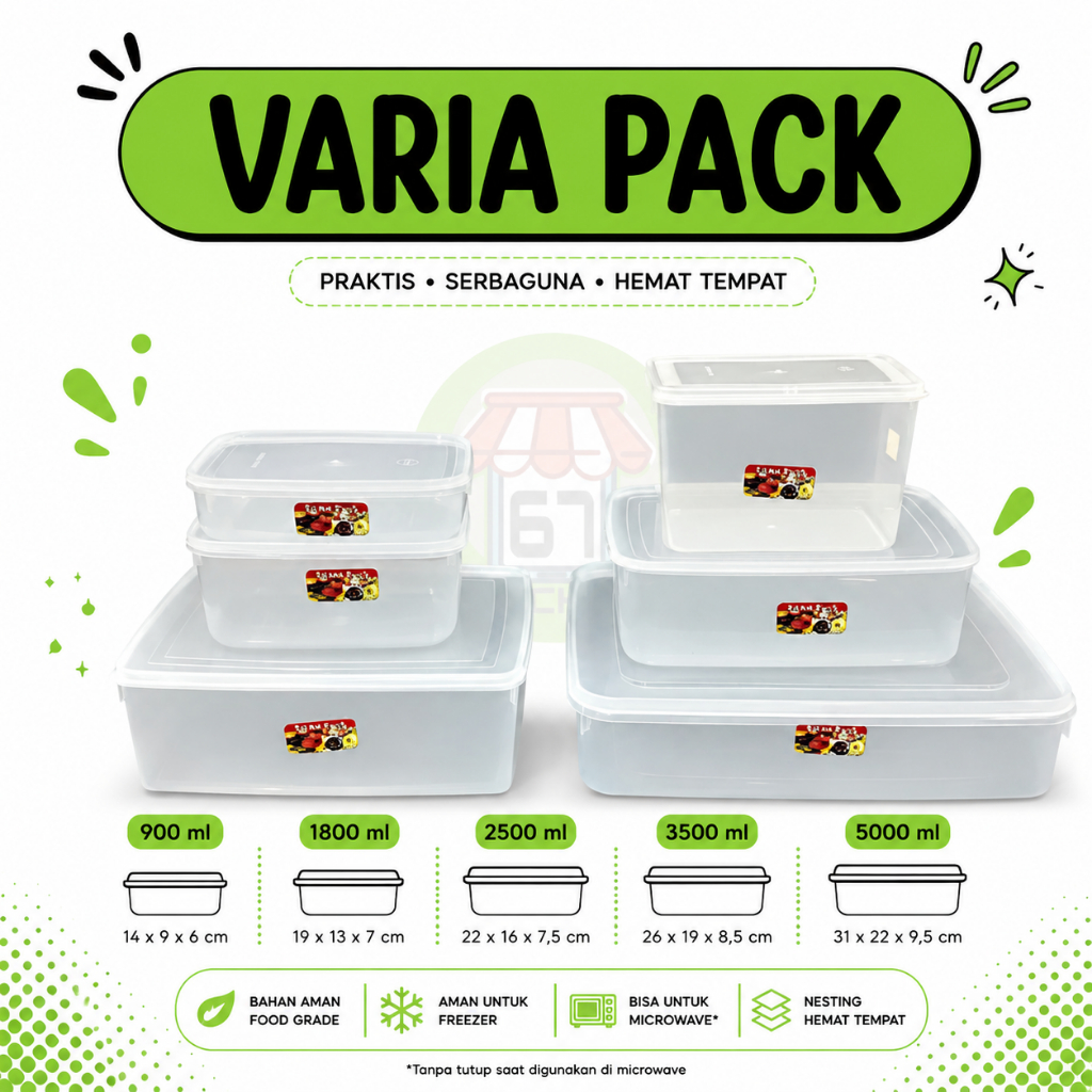 Kotak Box Makanan Plastik Untuk Jualan Kotak Box Container Varia Pack 900-3500 ml