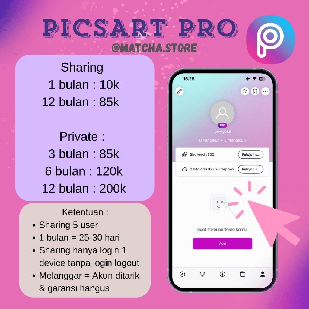 Picsart Pro 1 Bulan, 3 bulan, 6 bulan,  1 Tahun