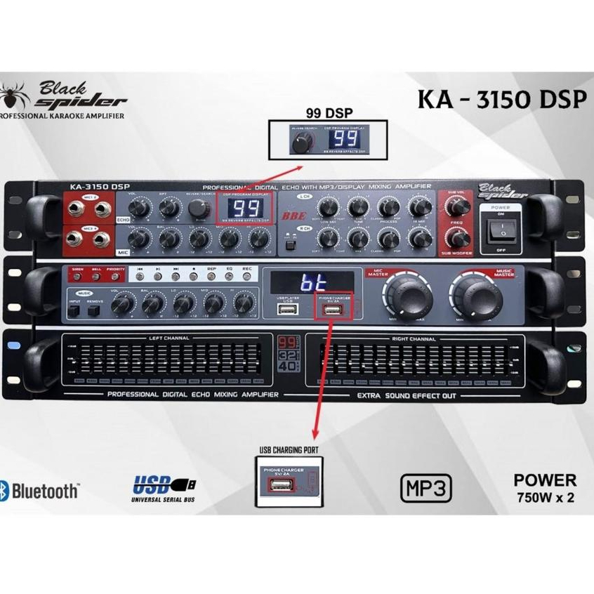 Power Mixer Black Spider KA-3150 DSP | Amplifier Karaoke Digital Echo
