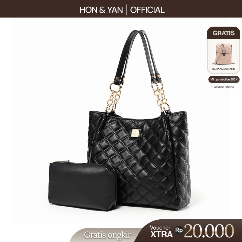 [FREE POUCH] HONYAN Tas Wanita Jia Totebag Resleting Wanita Import Tas Kuliah Kerja Kantoran Branded
