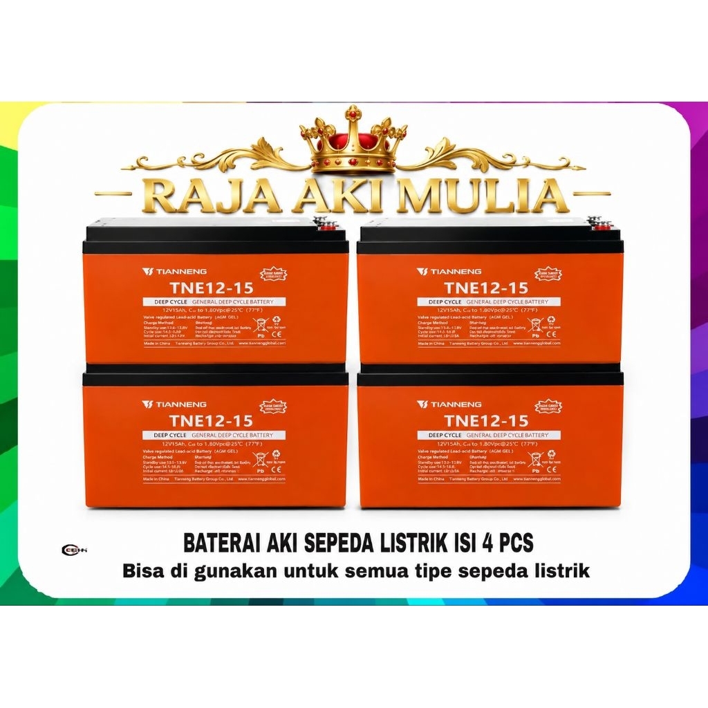 Aki Sepeda Listrik Selis 12v 15ah tianneng paket 4 pcs