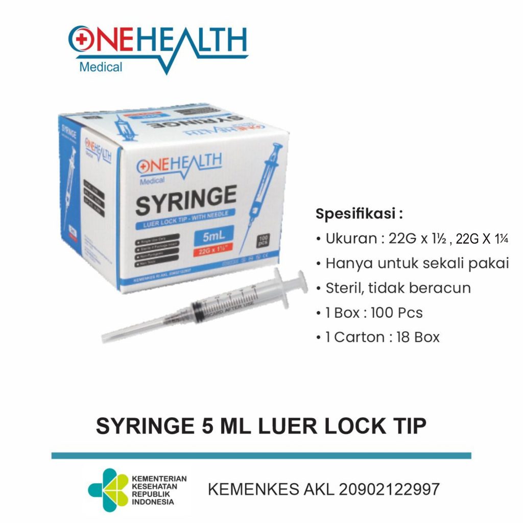 Disposable Syringe Onehealth 5ml Spuit 5cc - Jarum Suntik Suntikan 5 cc