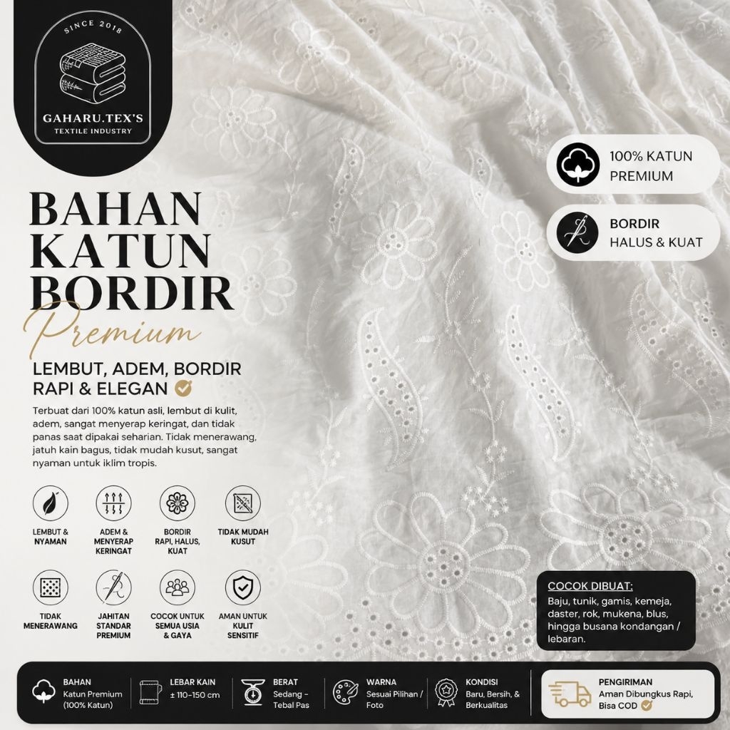 bahan katun bordir premium // katun bordir meteran // katun bordir import