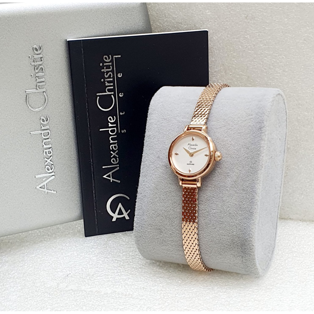 jam tangan wanita mini original Alexandre Christie rosegold plat putih D2cm