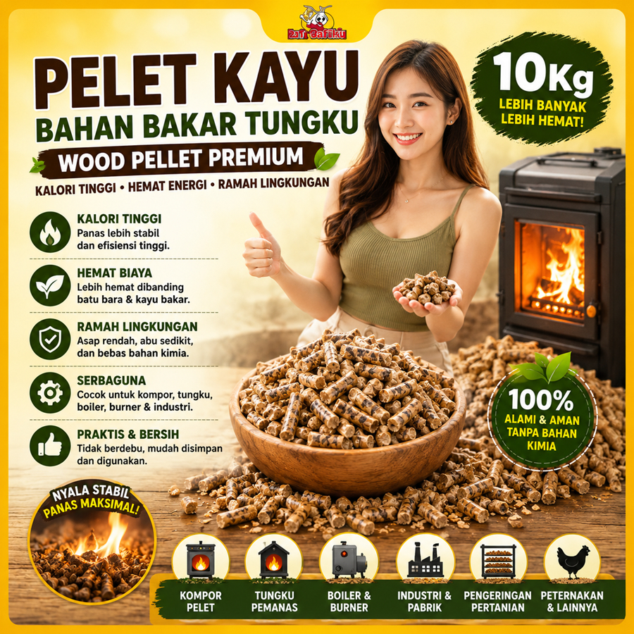 Pelet Kayu Bahan Bakar Tungku 10KG Wood Pellet Kompor Kalori Tinggi Biomassa Pengganti Batu Bara Hem