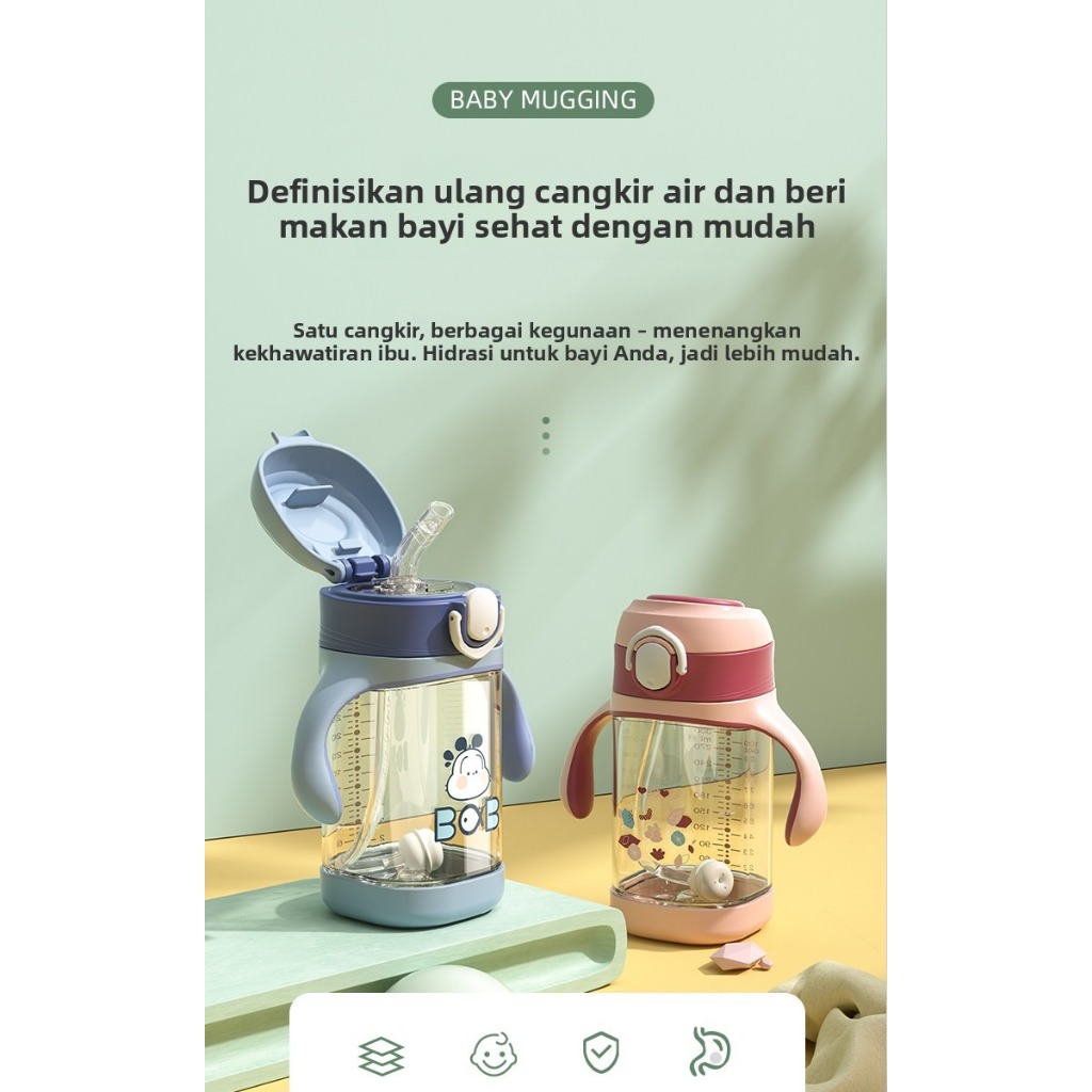 BOBDOGBotol Air Minum Bayi  dengan Sedotan dan Dot BPA FREE / Training Gelas Anak Balita Lucu Portab