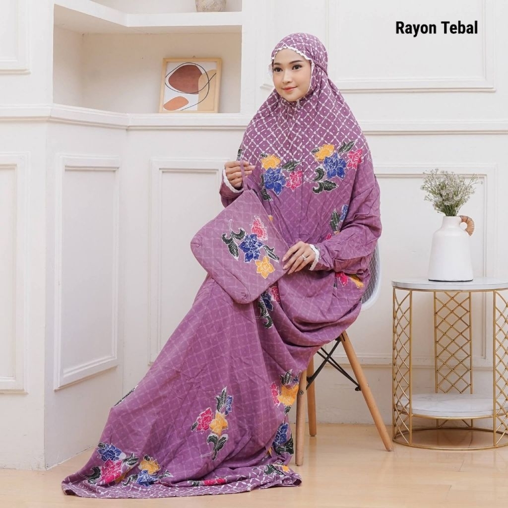 mukena lajuran nukena batik dewasa motif bunga mukena rayon tebal nyaman adem