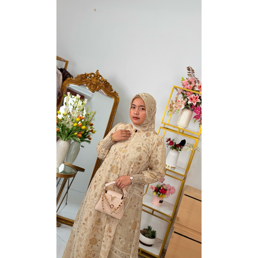 Gamis printing Olive Hijab voal by Eldeena syari