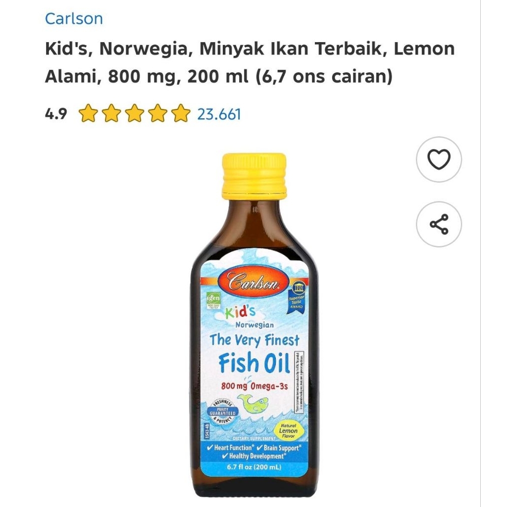 Carlson Kids Norwegian Fish Oil 200ml Lemon
