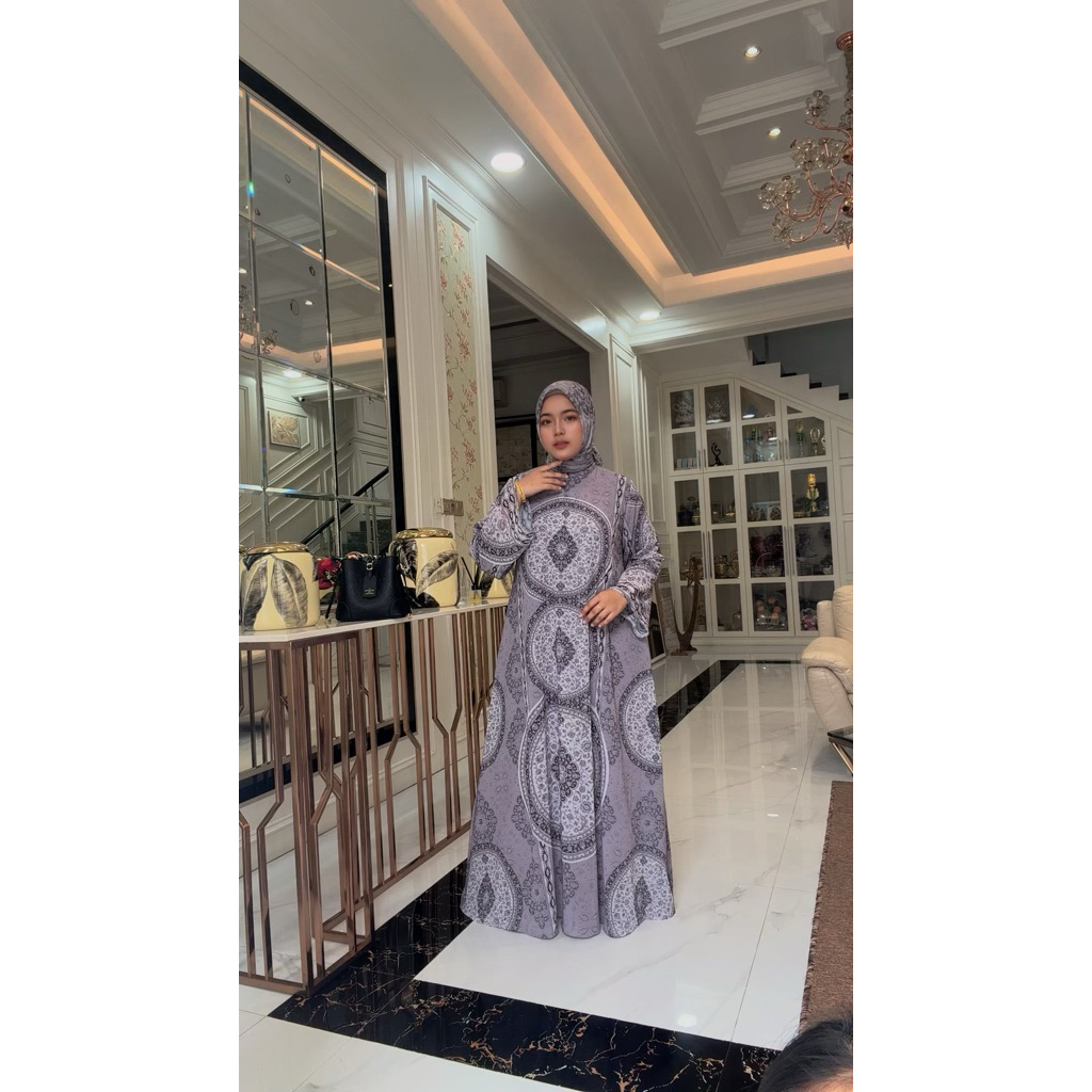 Set Gamis Grey Hijab Voal by Eldeena syari