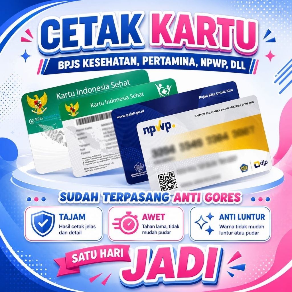 Cetak Kartu BPJS Kesehatan , Bahan Premium , Sehari Jadi