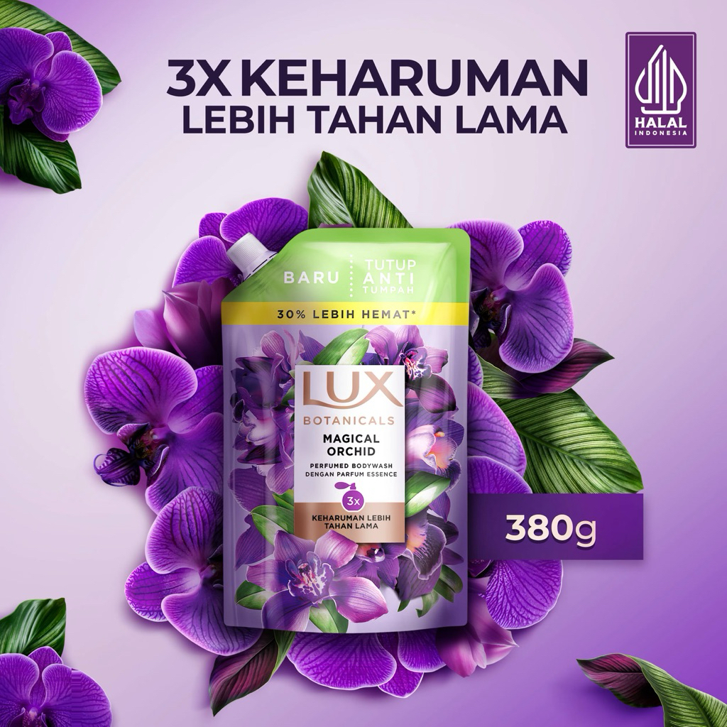 Lux Botanicals Body Wash Sabun Mandi Cair Magical Orchid Pouch Refill 380g Terbaru