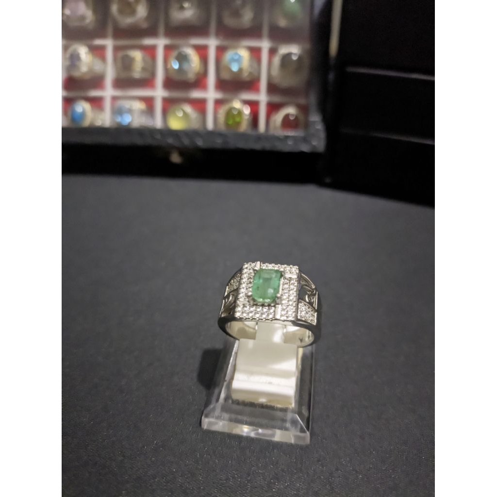 Batu Natural Zamrud Zambia Ring Perak 925 Bukan Colombia