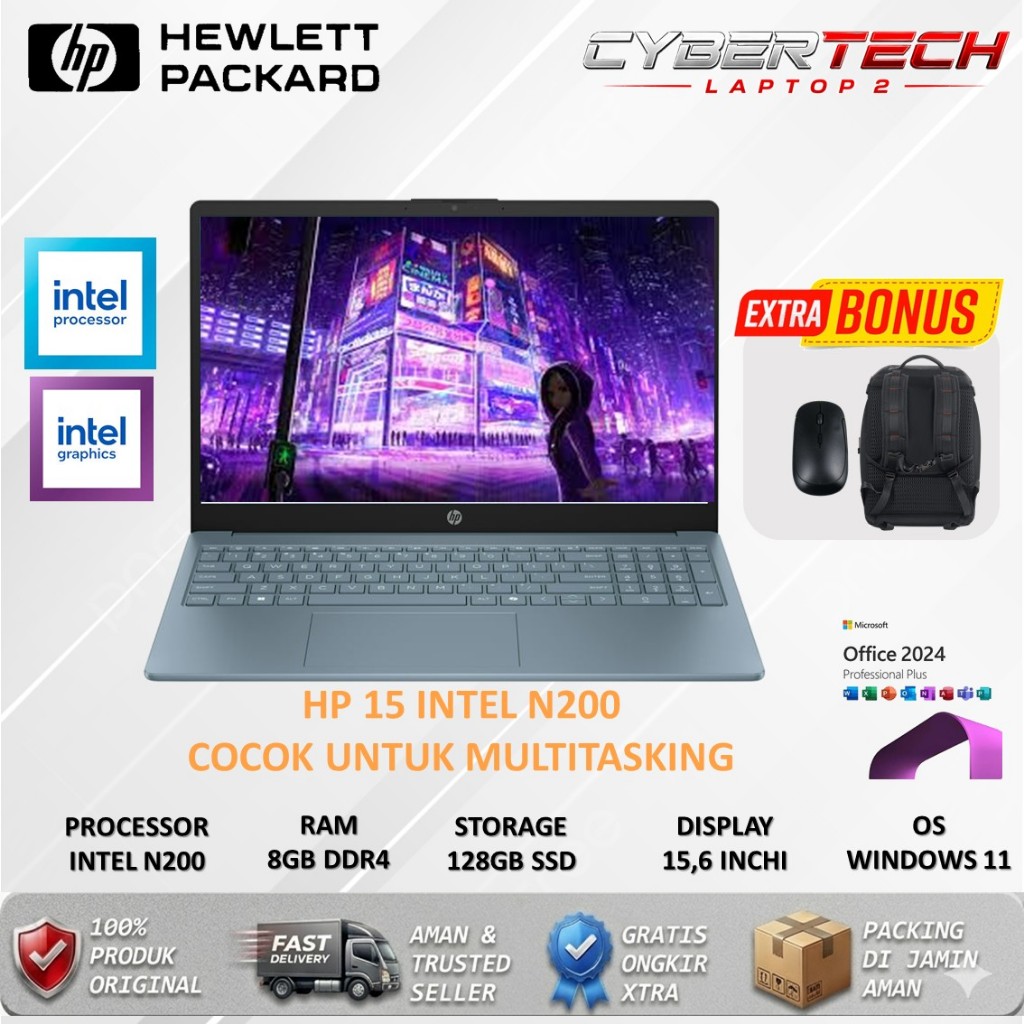 Laptop baru Hp 15 Intel N200 Ram 8GB SSD 128GB 15,6 INCHI Windows 11 Original Terbaru