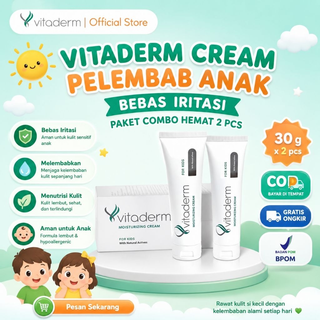 Vitaderm Cream Anak Pelembab Kulit Sensitif Bebas Iritasi 2 PCS | Moisturizer Anak Melembabkan & Men