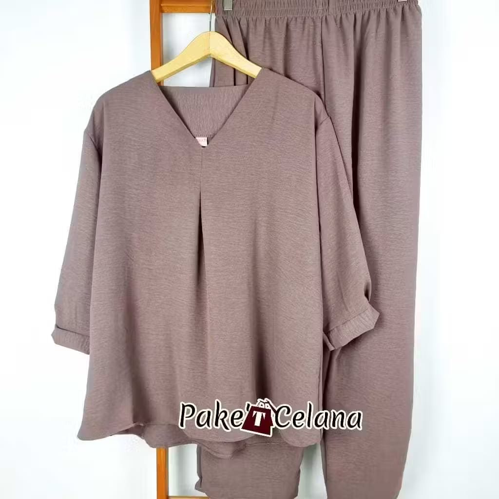 LD 110 120 130 CM XL XXL XXXL SETELAN ANDIN POLOS JUMBO / ONE SET WANITA TERBARU / SETCEL LENGAN PAN