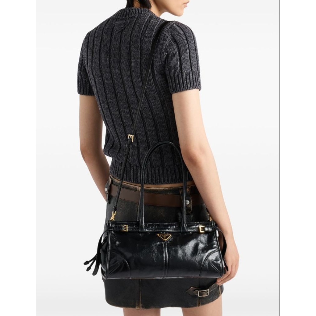 Bag Prada Bonnie Medium Naplak Patent Leather Handbag Women Factory Outlet