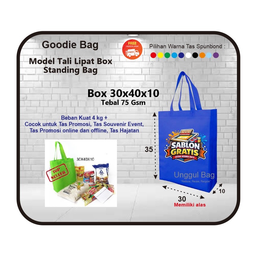 TAS SPUNBOND SABLON 30X40x10 HBPA SOUVENIR  LIPAT BOX BAG / TAS SOUVENIR SPUNBOND STANDING HANDLLE