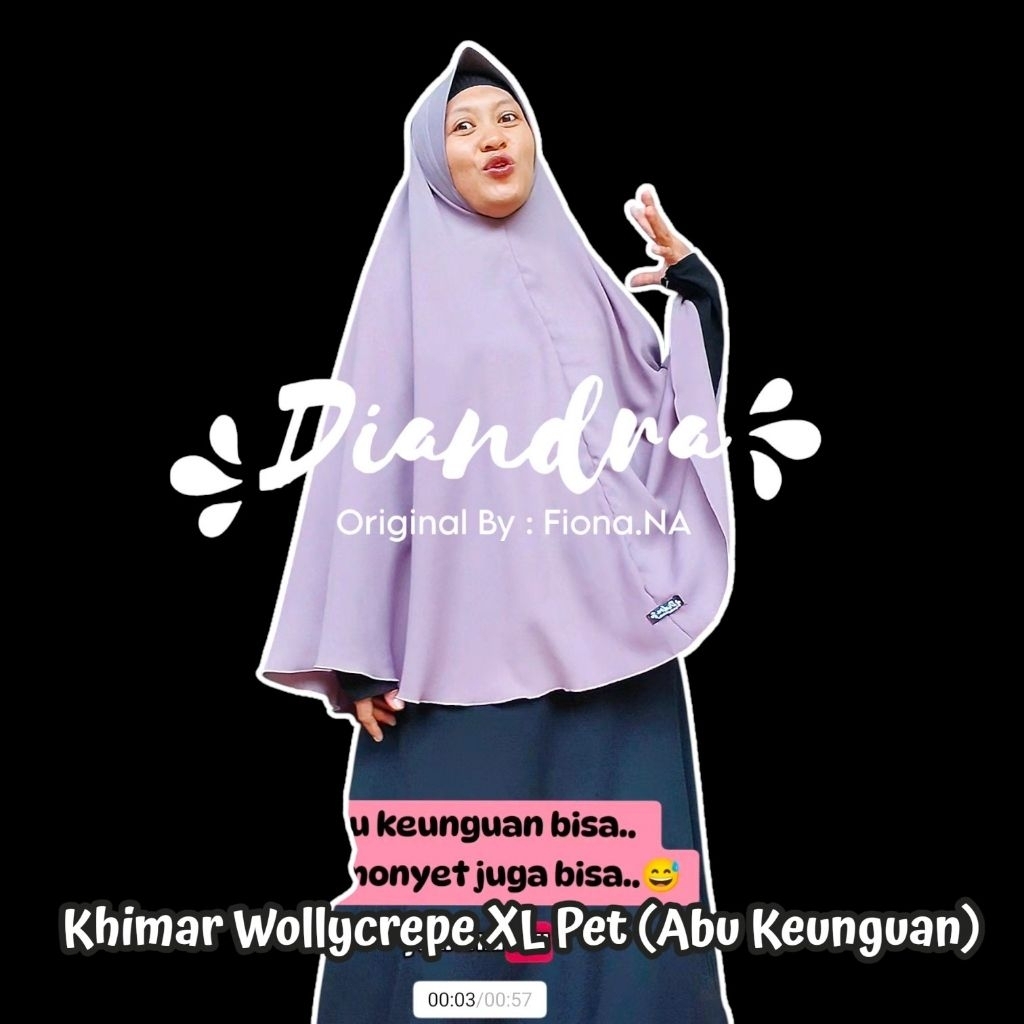 Khimar Wollycrepe XL Pet (Warna Abu Keunguan) Merk Diandra Jumbo Murah