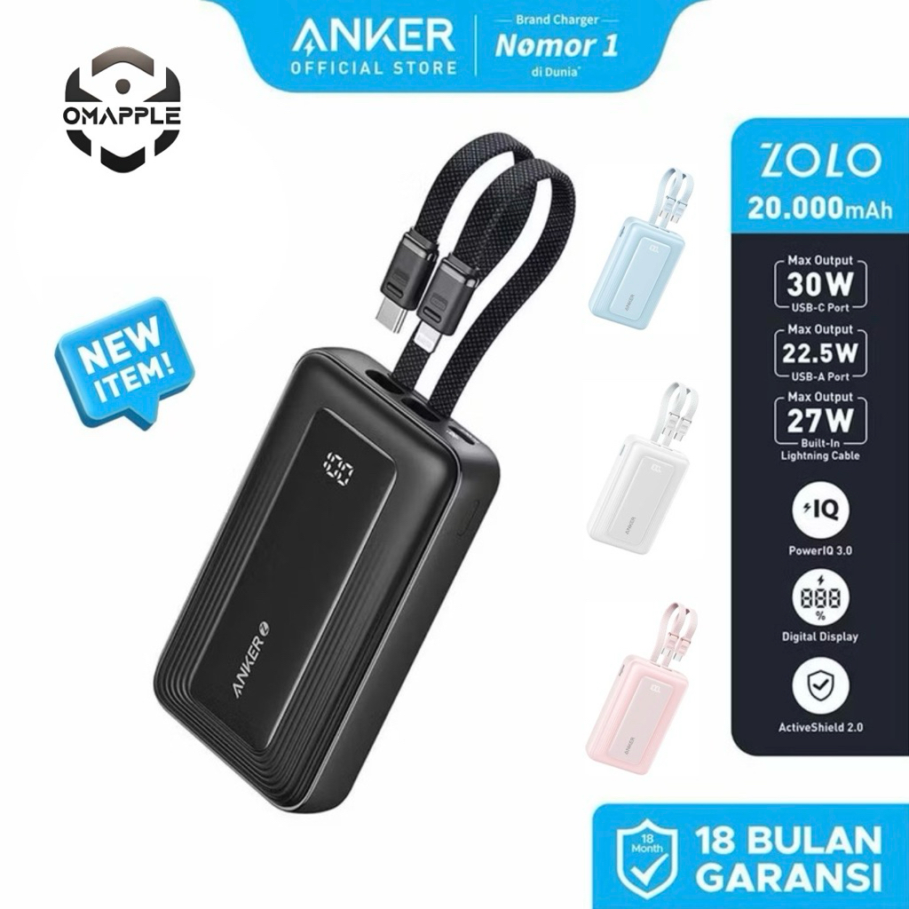 Anker Zolo Power Bank 20.000mAh 30W Max Fast Portable Charger with Built-in USB-C and MFi Certified 