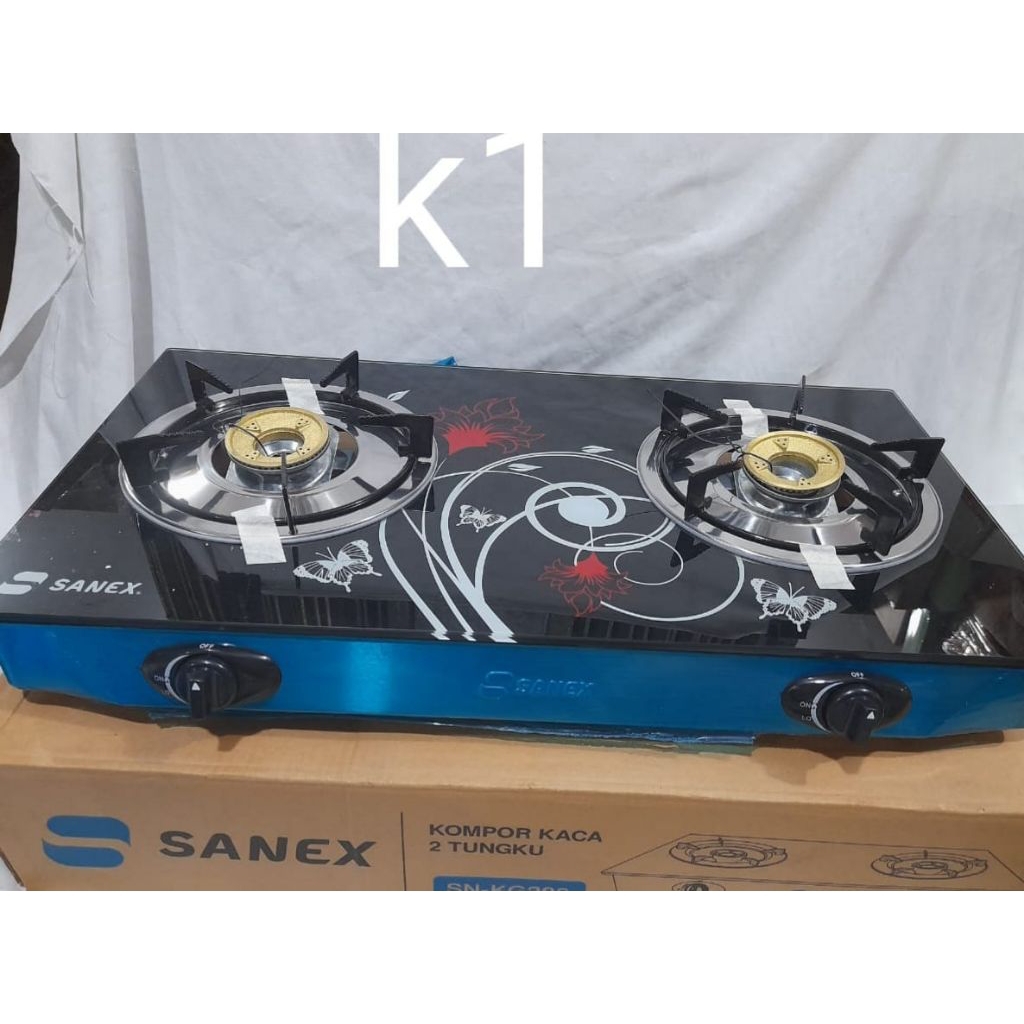 Kompor gas kaca 2 tungku SN KG208 k1 atau k2 merk sanexSet selang sanex
