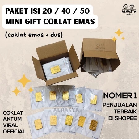 PAKET ISI 20 / 40 / 50 Mini Gift Coklat Antum Emas Coklat Logam Mulia Unik Cokelat Emas Batangan Gol