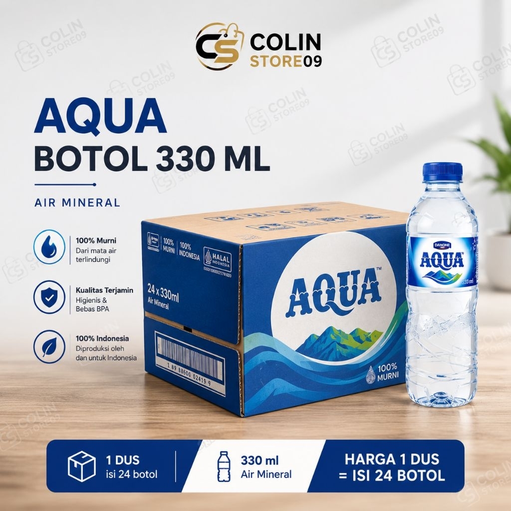 Aqua 330ml 1dus isi 24botol / Aqua air mineral 330 ml 1dus / aqua mini 330ml
